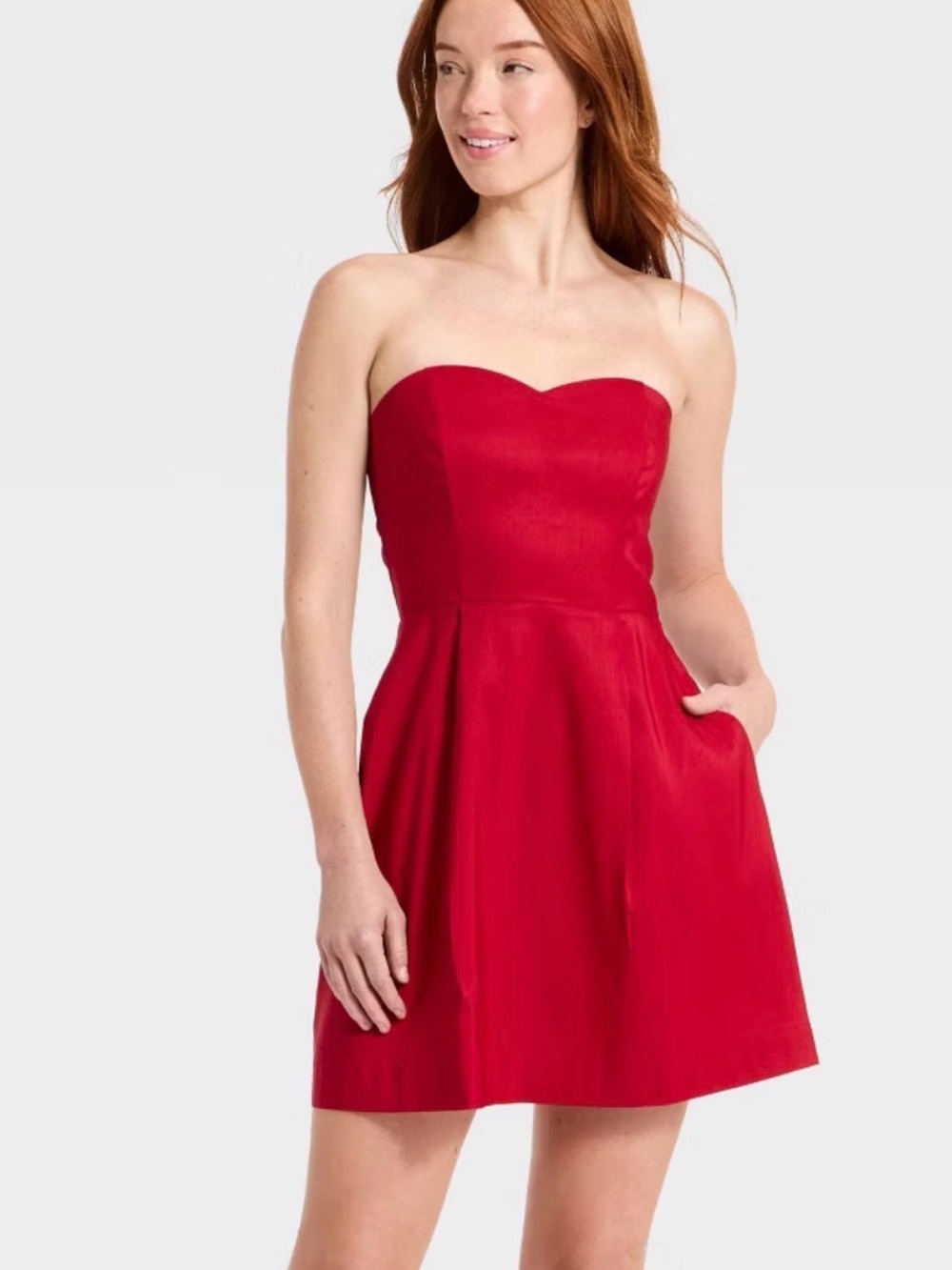 a new day Strapless Sweetheart Red Mini Dress with Pockets